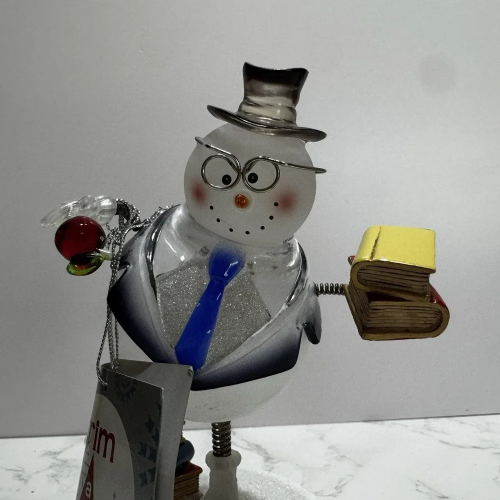 LED Snowman Librarian Professor Books figurine Changing Colours Christmas Decor